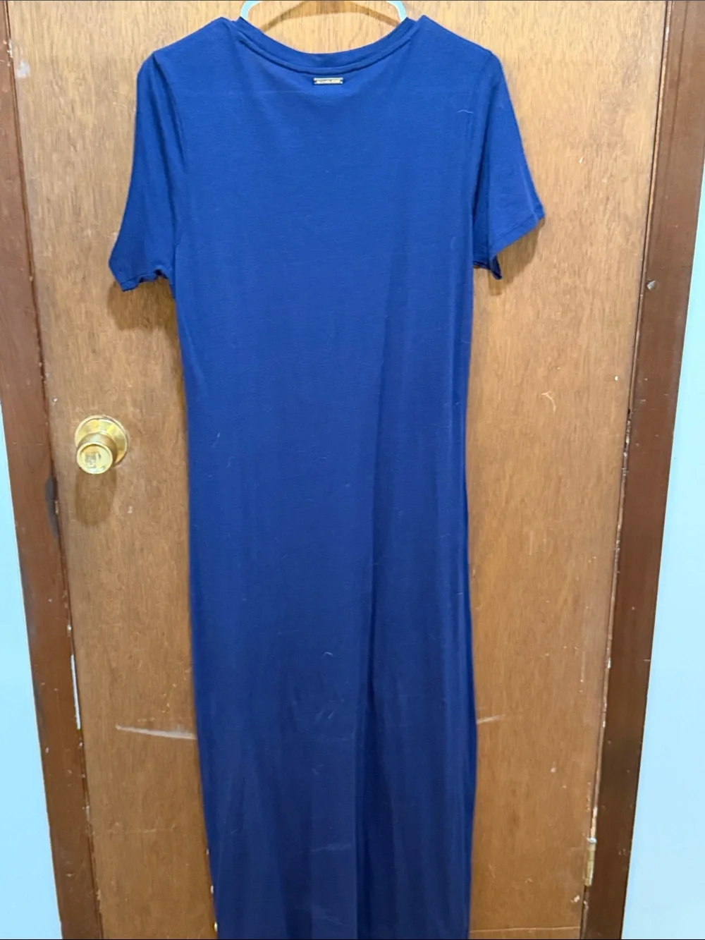 Michael Kors Navy Short-Sleeve Maxi Dress with Side Button Detail